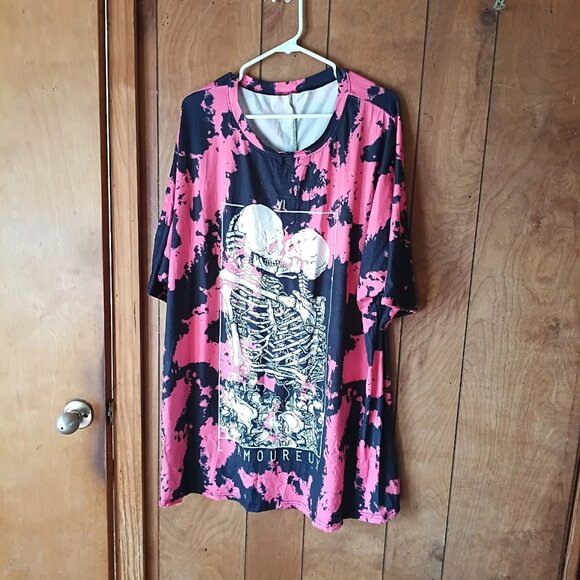 plus size womens pink black skeletons L' amoureux short sleeve top size 4X - Picture 3 of 6